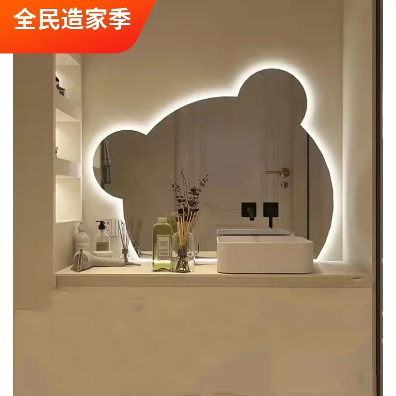 奥沁瑞浴室镜网红小熊镜子可爱熊梳妆台化妆镜带灯贴墙触控智能镜