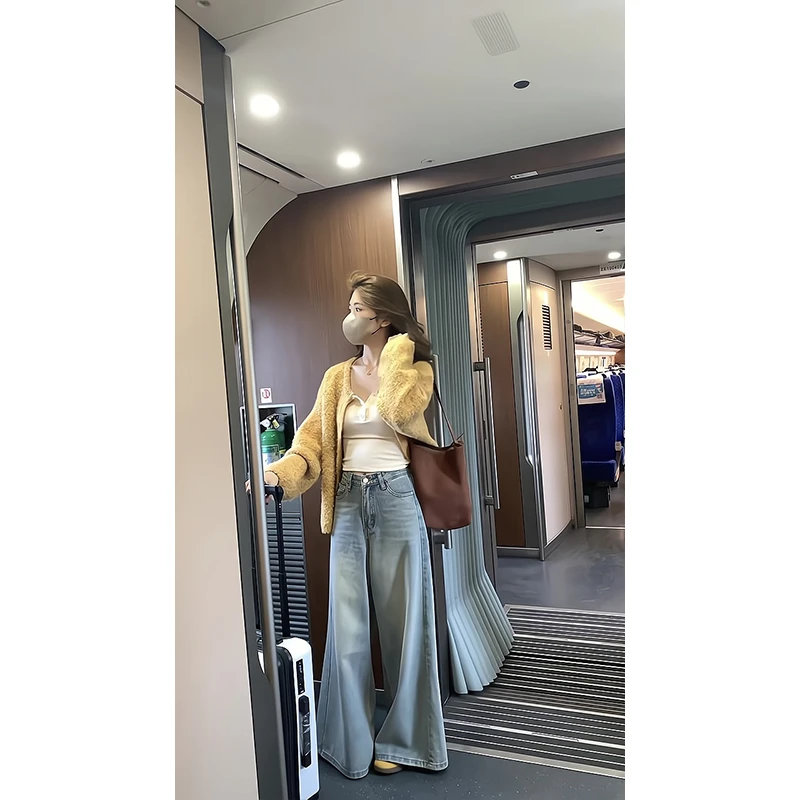 2024新款女士秋冬季慵懒风温柔软糯针织开衫外套高腰宽松阔腿裤