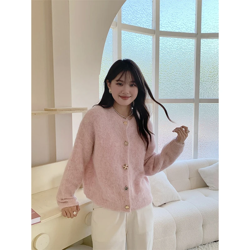 2024新款女士秋季法式气质设计感长袖针织开衫上衣高腰宽松阔腿裤