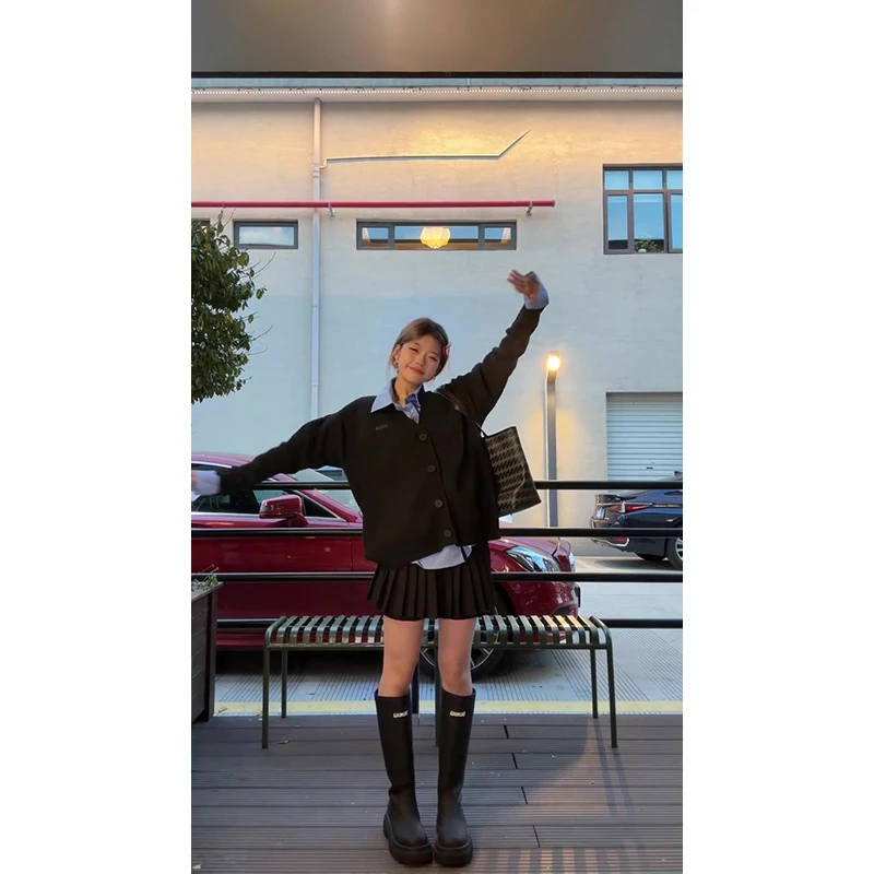 2024新款女秋季慵懒风休闲宽松百搭针织开衫外套高腰显瘦半身裙