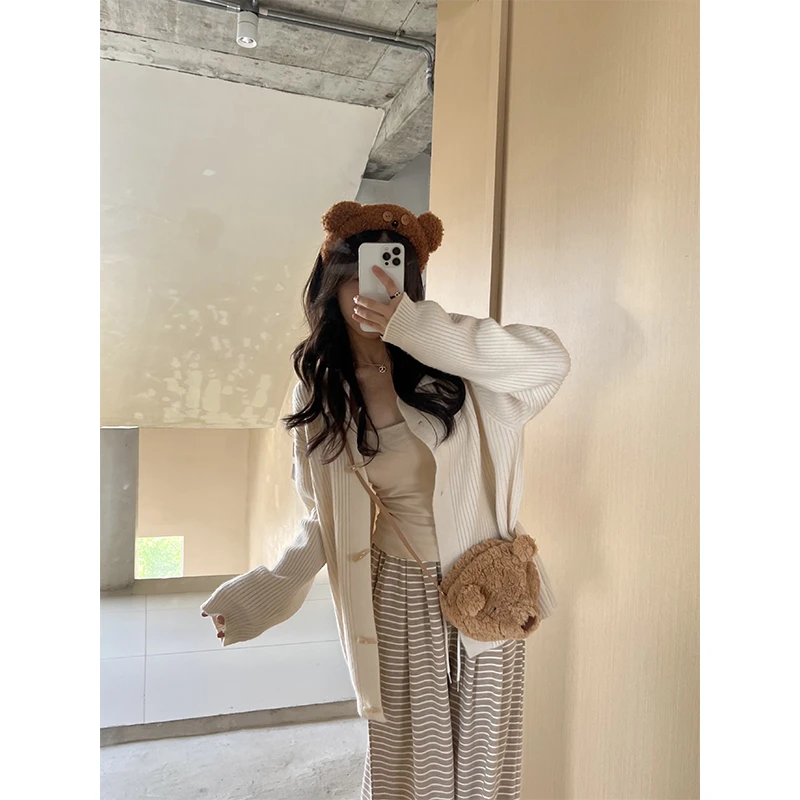 2024秋季新款女士温柔感慵懒百搭针织显瘦开衫薄款内搭条纹休闲裤