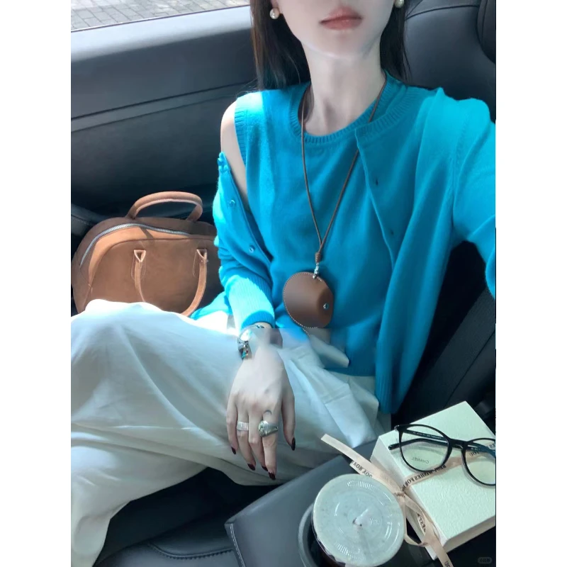 韩版气质修身显瘦时尚穿搭针织马甲开衫外套上衣女士高腰休闲裤子