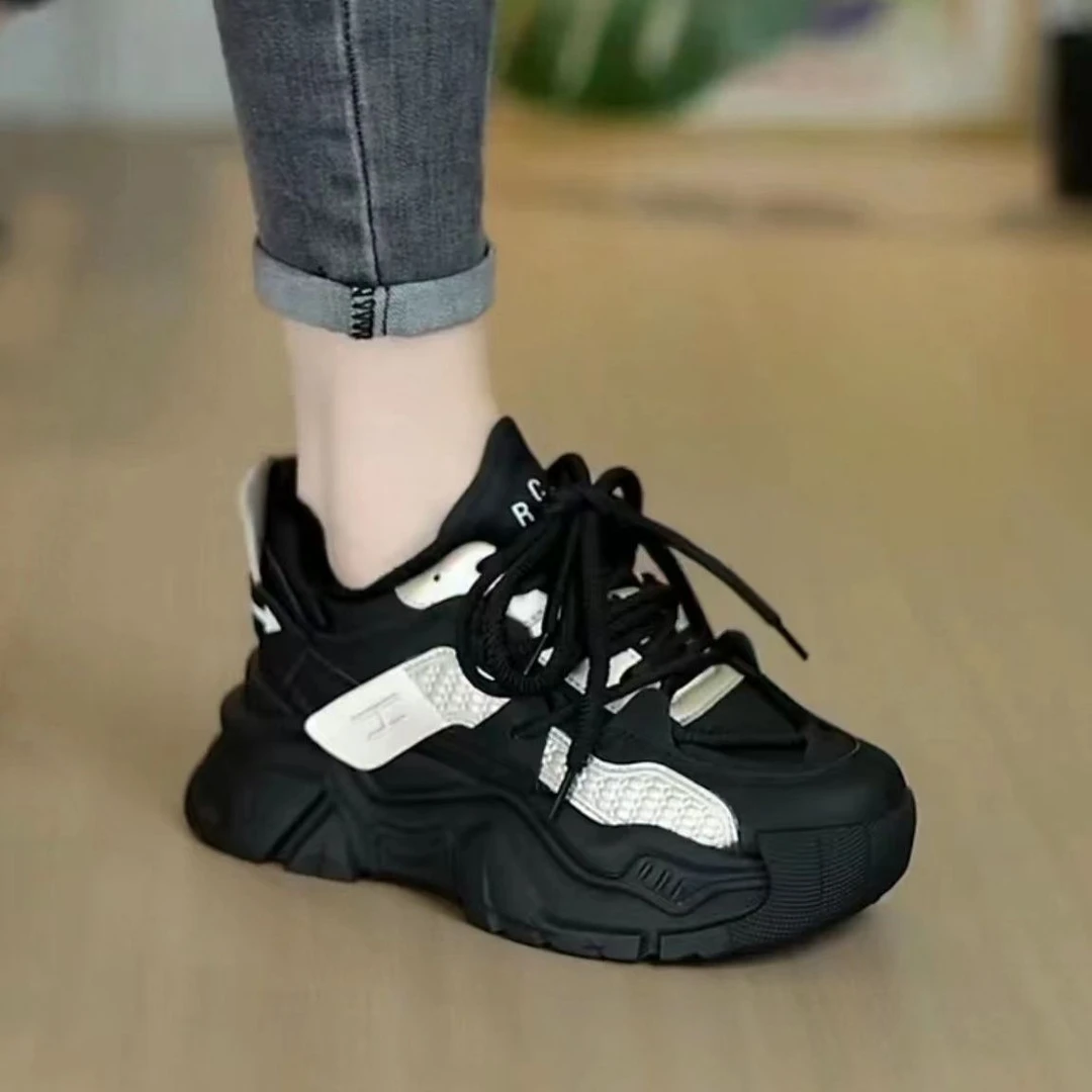 H黑色老爹鞋2025春夏新款ins潮鞋休闲时尚百搭气质运动鞋女鞋