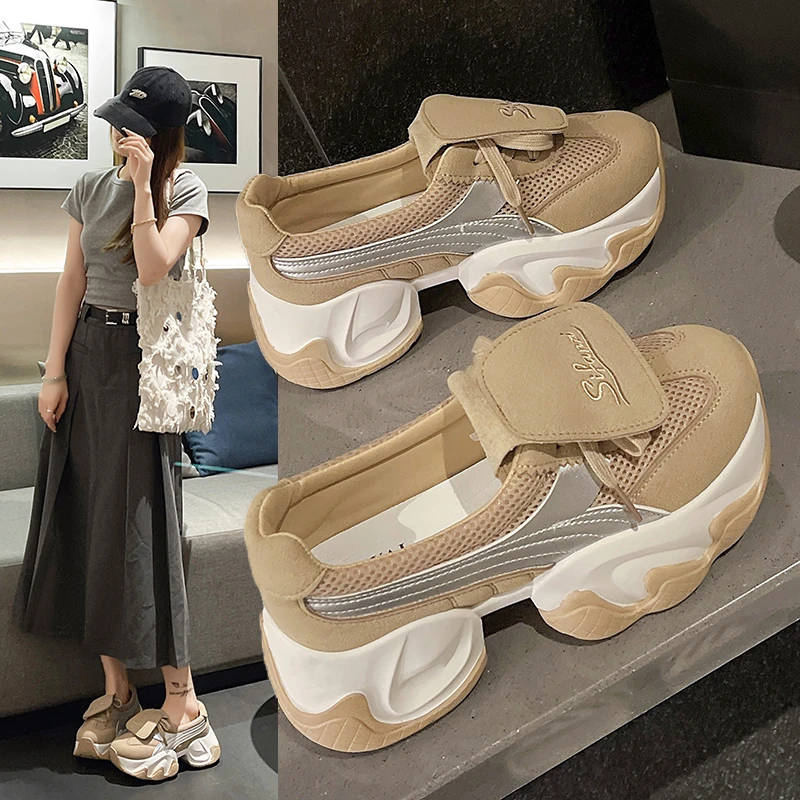 L-2024夏新款松糕厚底老爹鞋网面透气超轻薄休闲运动鞋