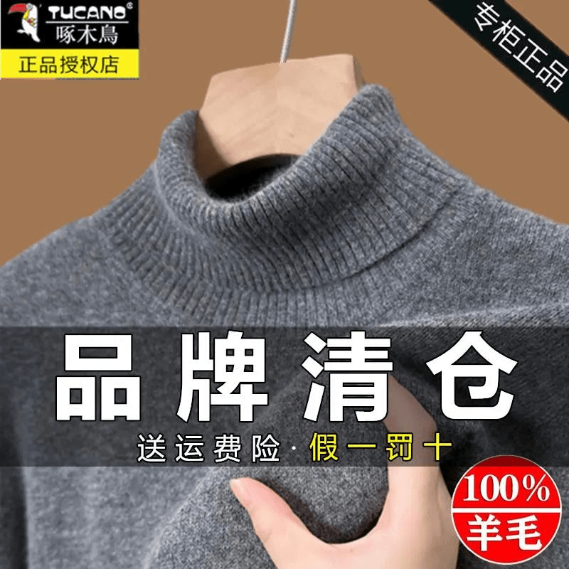 啄木鸟高领毛衣男款2023秋冬加厚羊毛衫内搭打底针织羊绒衫男潮流