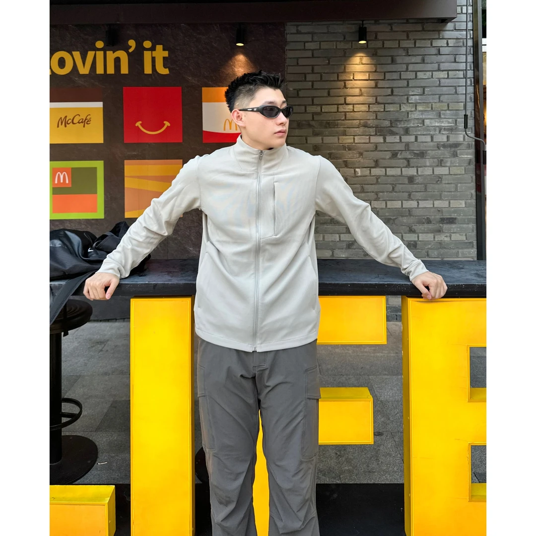 lulu同款针织外套四面弹小立领通勤商务夹克男运动户外纯色上衣