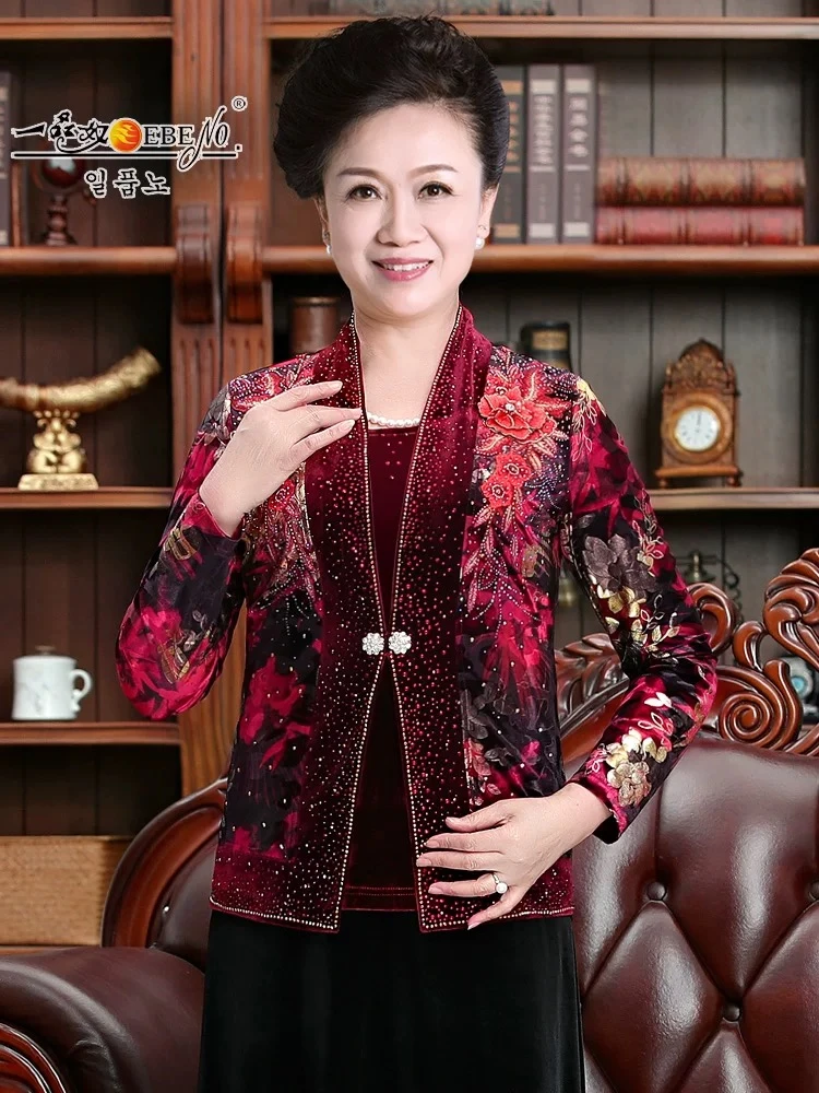 一品奴新款丝绒绣花礼服款重工妈妈装