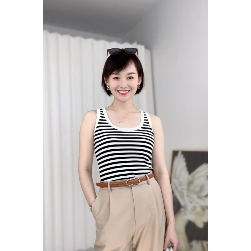 衣缘-超细冰曲针织条纹背心