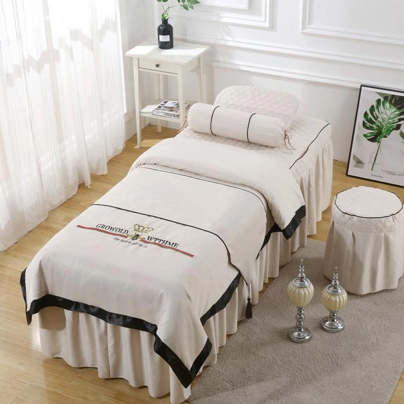 美容床罩四件套欧式天丝棉美容院按摩床罩套简约LOGO刺绣轻奢高档