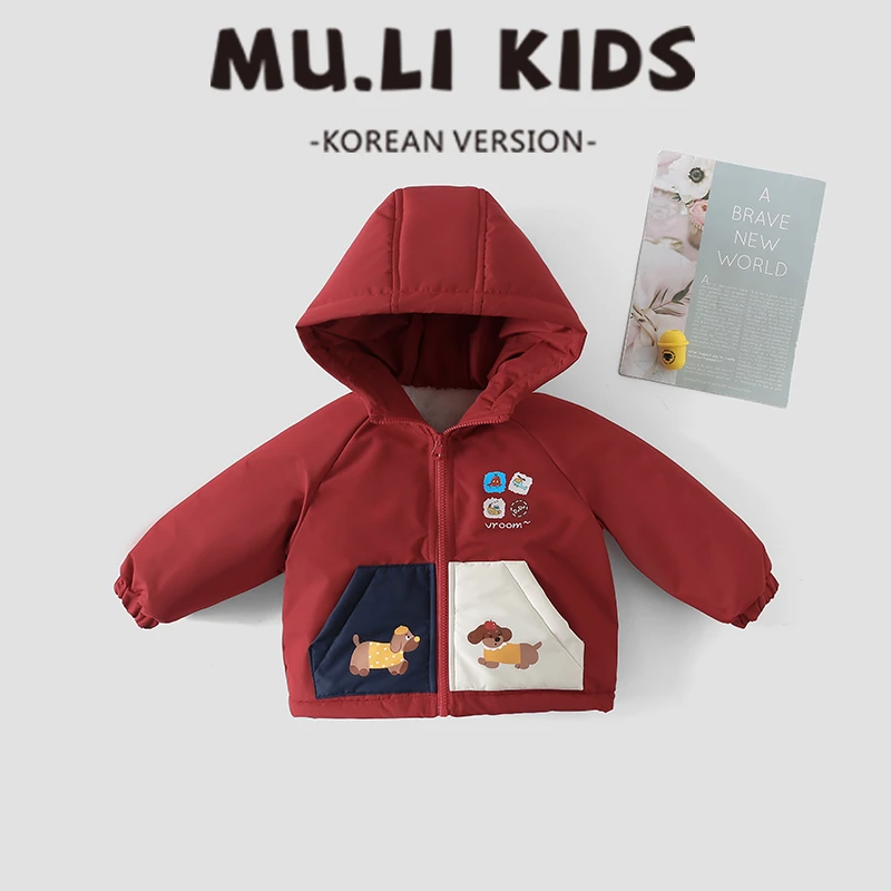 男童冬季红色棉服儿童新年款棉衣中小童兔毛加厚棉衣外套~081