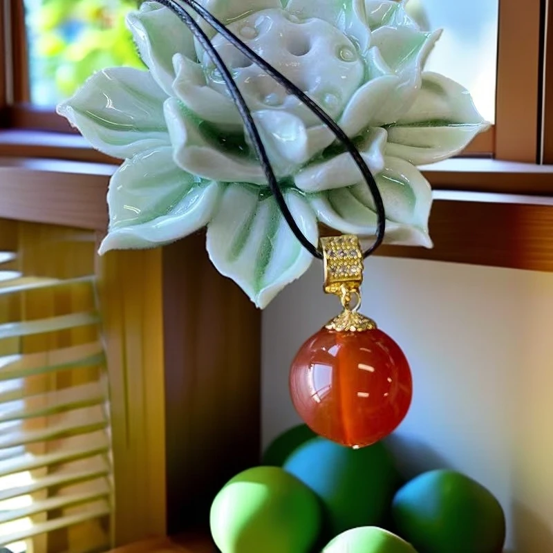 天然红玛瑙吊坠情侣项链本命年男女锁骨链吊坠时尚轻奢项链