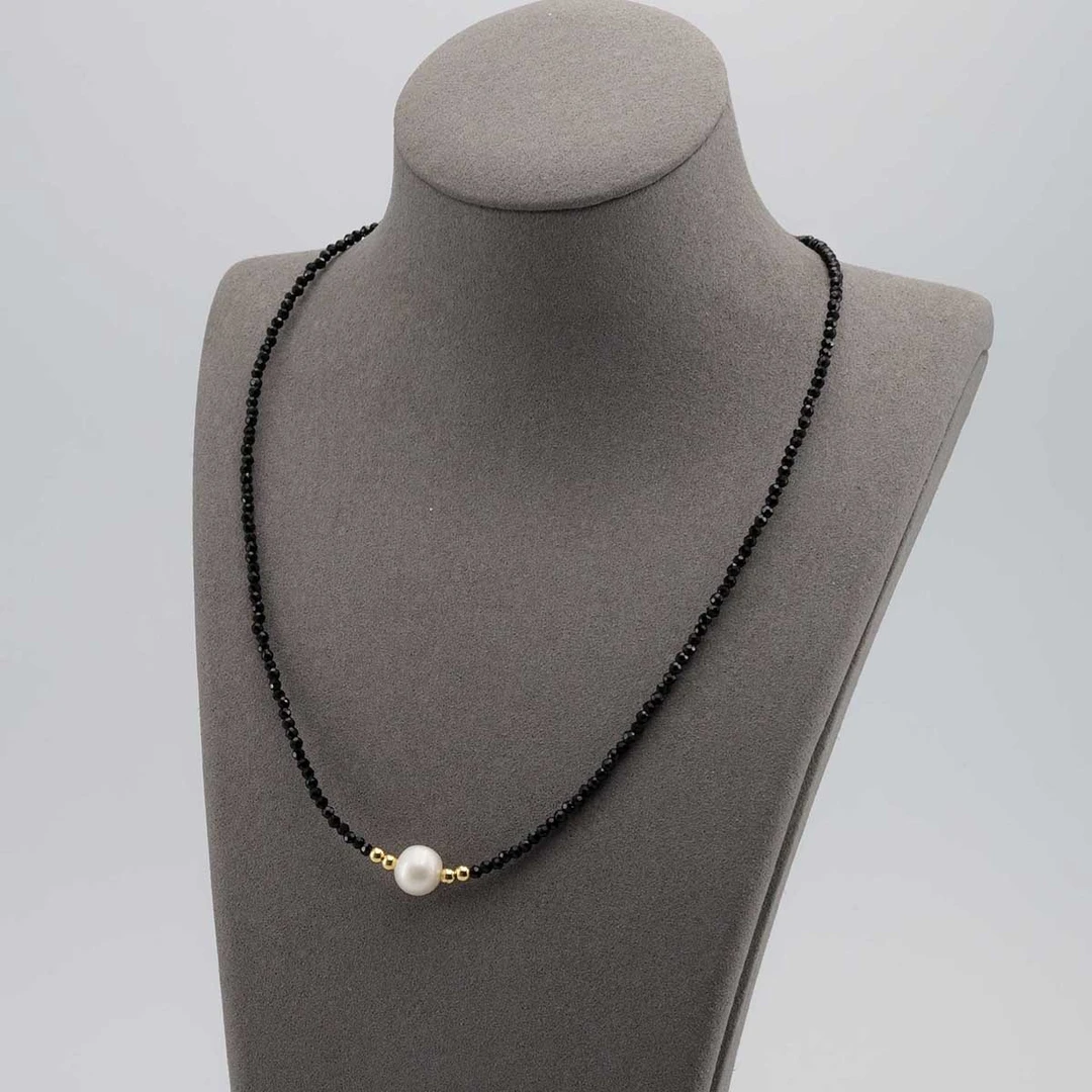 铜合金锆石项链 黑碎石贝珠项链 96862