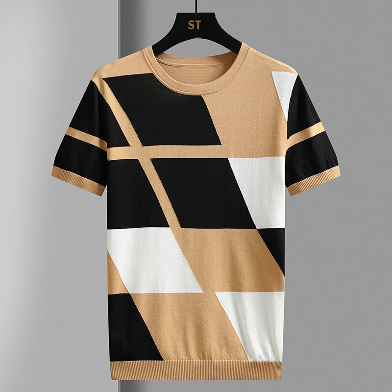 2024夏季春冰丝男士针织t休闲圆领男士半袖男款爆款2025新款