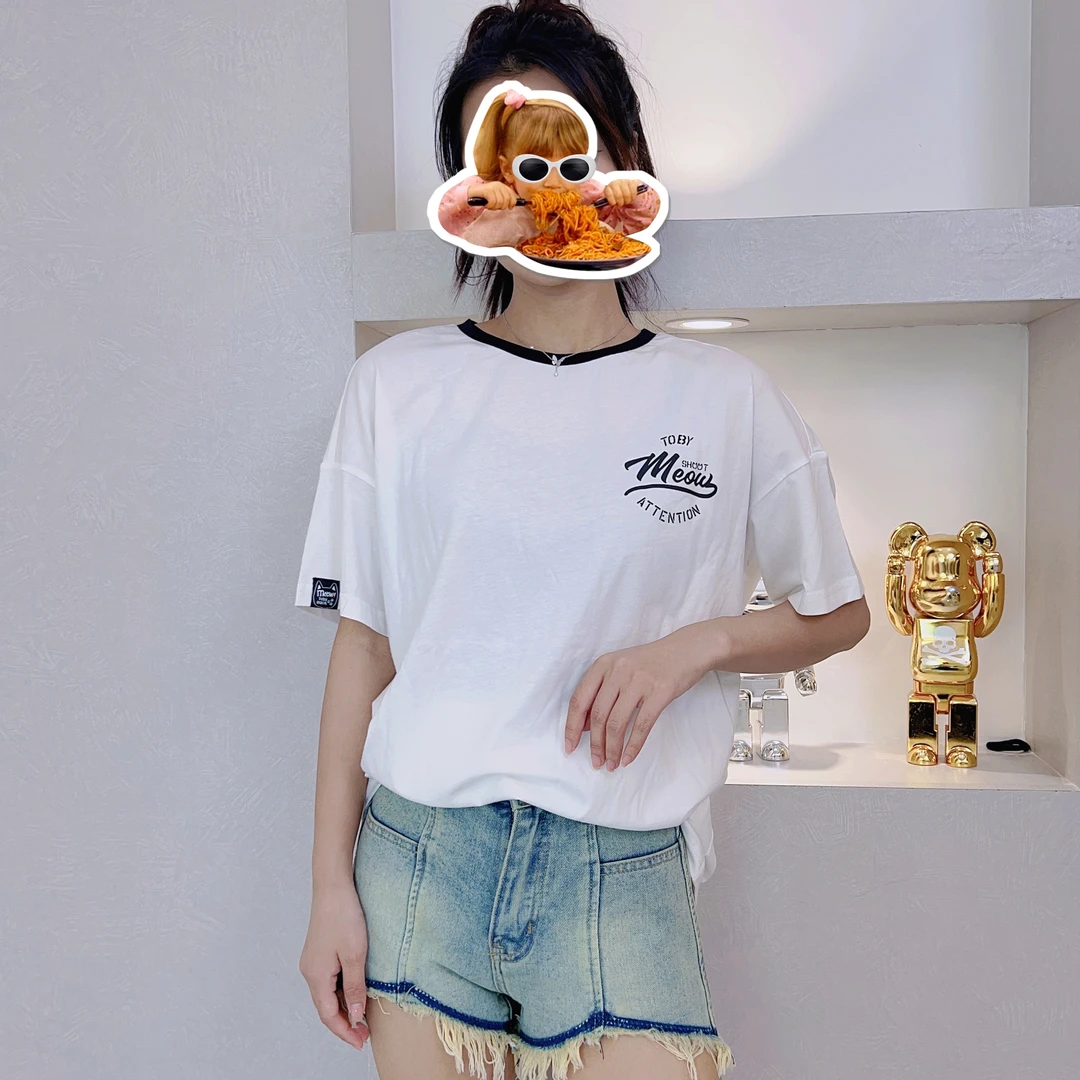 白色正肩短袖T恤美式涂鸦字母印花半袖2025新款夏季（直播间过款2）