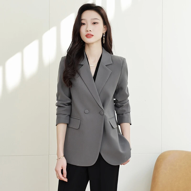 2025年春秋新款灰色小西装外套女宽松休闲百搭开叉高级感西服上衣