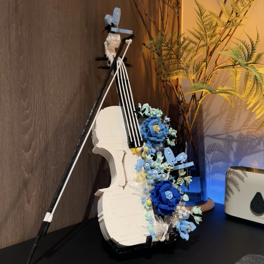 花海小提琴积木摆件儿童益智拼装摆件送女生情人节七夕节生日礼物