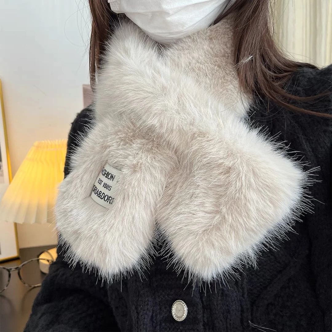 毛绒围巾加厚围脖女冬季ins韩版可爱百搭加厚保暖交叉护颈围脖潮