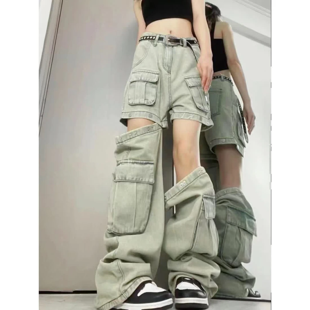 美式高街潮牌可拆卸设计感工装牛仔裤男女复古直筒小众vibe风裤子