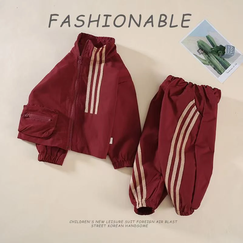 春秋儿童女童男童洋气休闲小童韩版秋季秋款红色蓝色运动纯色套装