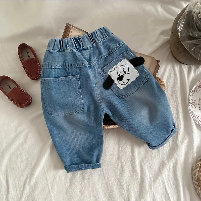 夏季休闲宽松薄款男童牛仔裤韩版小童儿童洋气春秋季卡通宽松裤子