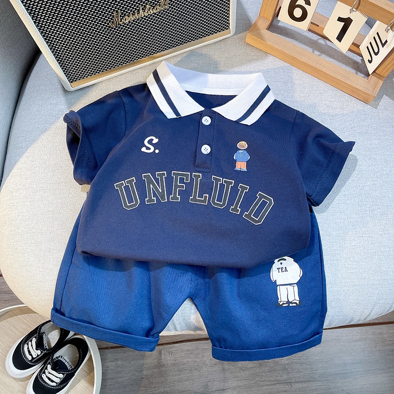 时尚男童翻领polo衫套装帅气休闲夏款男宝小男儿童洋气夏季半袖潮