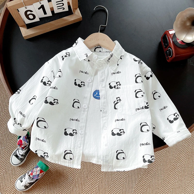 韩版春秋宝宝小童男童儿童休闲洋气时尚衬衫夏季薄款印花帅气长袖