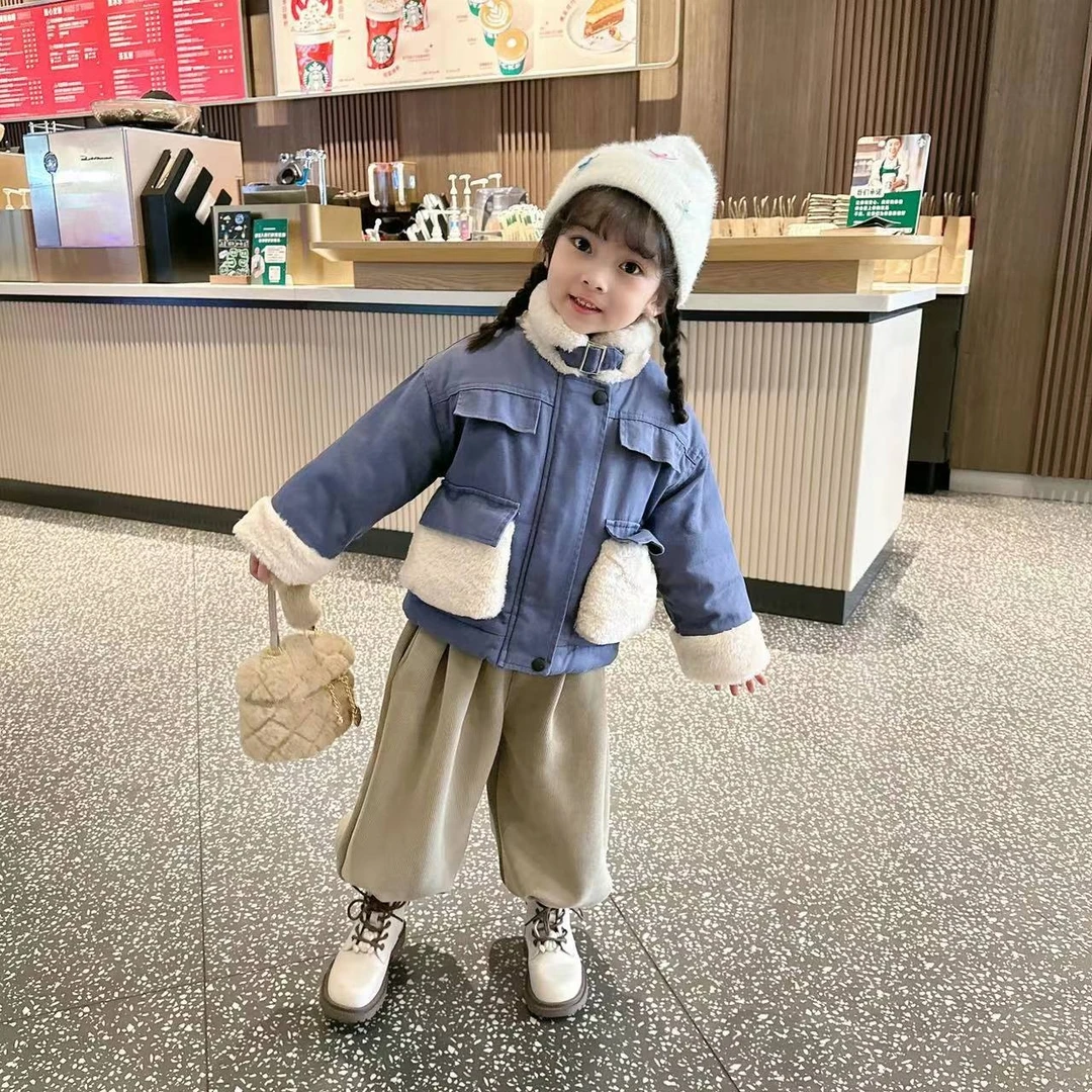 韩版女童外套2024秋冬季新款加厚保暖夹克女宝宝洋气休闲冬装棉衣