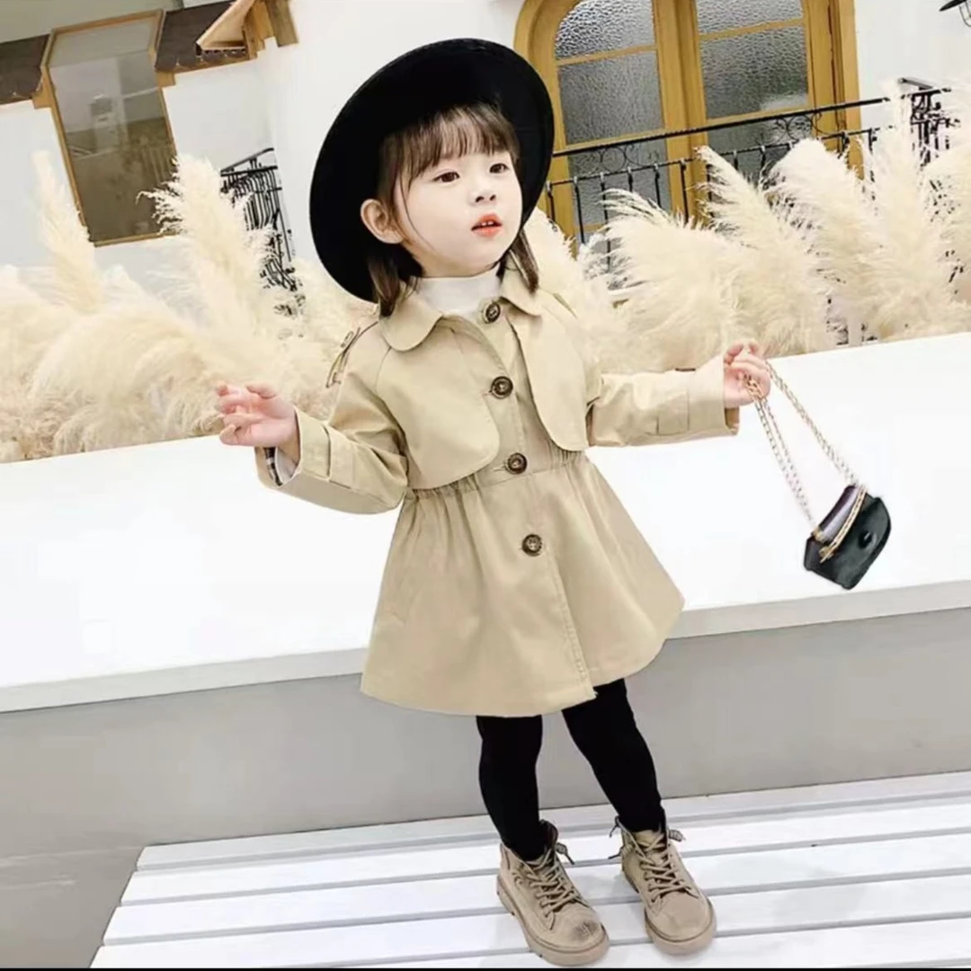 女童风衣外套春秋韩版2023新款中长洋气儿童英伦风上衣女宝宝春装
