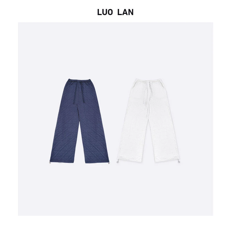 【KAREN】不规则菱格压线夹棉宽松腰阔腿棉长裤 YLM00303