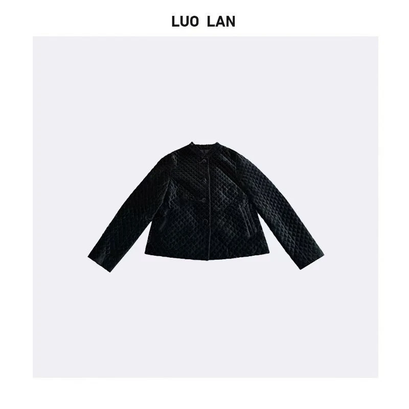 【KAREN】 复古经典菱纹100棉绒面奶奶棉服外套 YLM00233