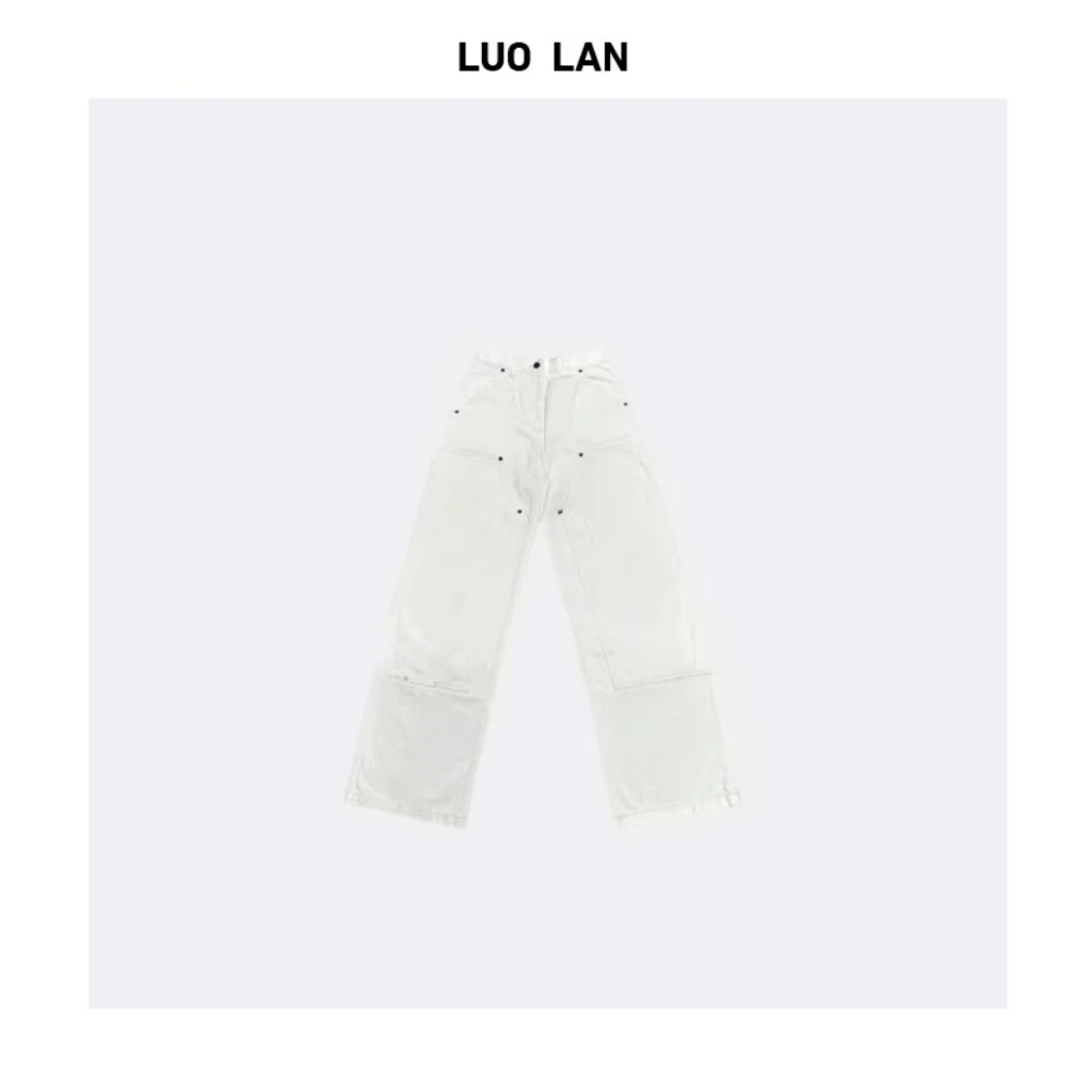 【KAREN】 日系双膝裤阔腿设计做旧帆布长裤工作裤 YLM00157