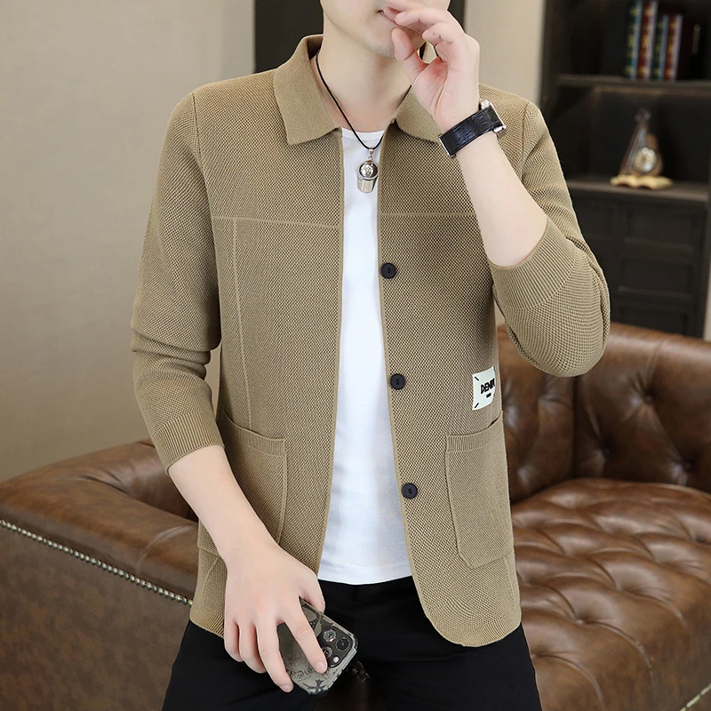 毛衣男春秋装线衣上衣开衫线衫翻领针织衫秋季外套休闲男装潮秋衣