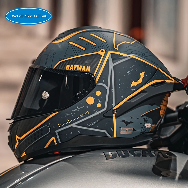 Mesuca/麦斯卡碳纤维摩托车头盔全盔夜光大尾翼联名机车头盔四季