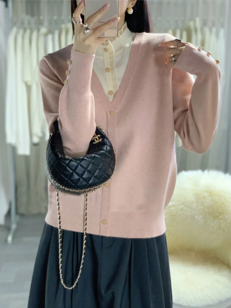 秋冬新款加厚假两件粉色针织衫半高领针织小香风网红洋气时尚百搭