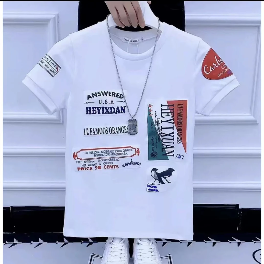 男士新款夏季时尚百搭韩版修身潮流圆领个性短袖T恤少年帅气半袖T