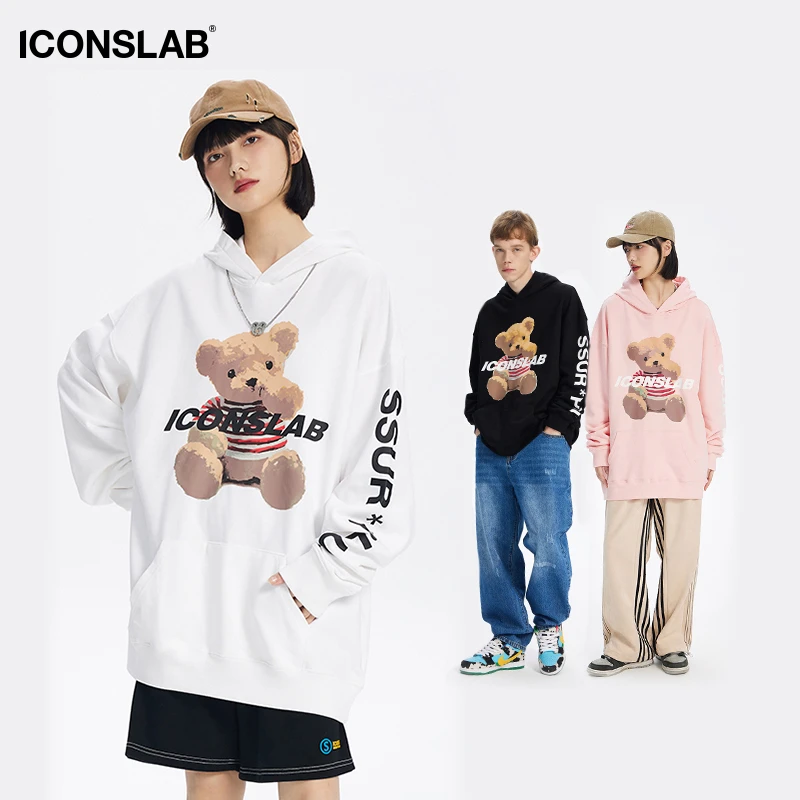 ICONSLAB 小熊卫衣卡通设计可爱连帽帽衫情侣装宽松百搭单穿外套