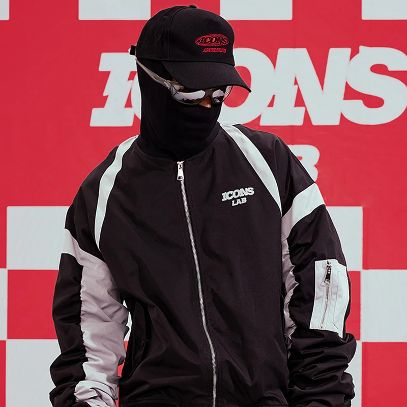 ICONSLAB重工拼接MA1飞行员夹克撞色美式宽松插肩袖情侣赛车外套