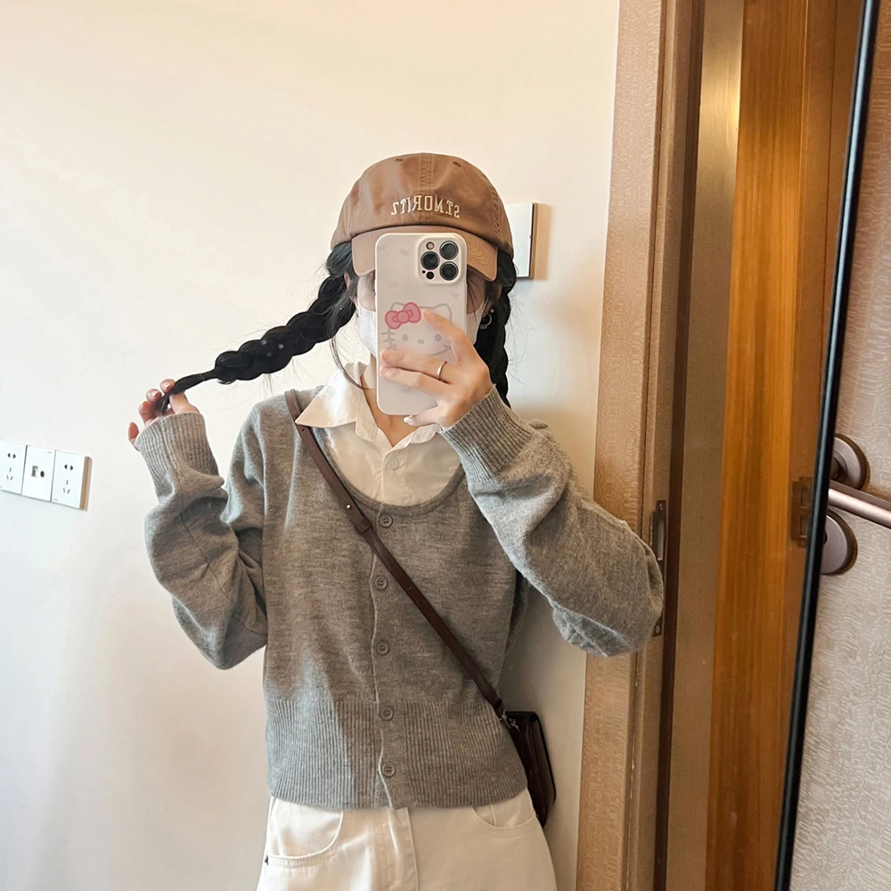 王家有鱼【小个子定制】秋季新款针织假两件百搭韩版时尚长袖上衣女