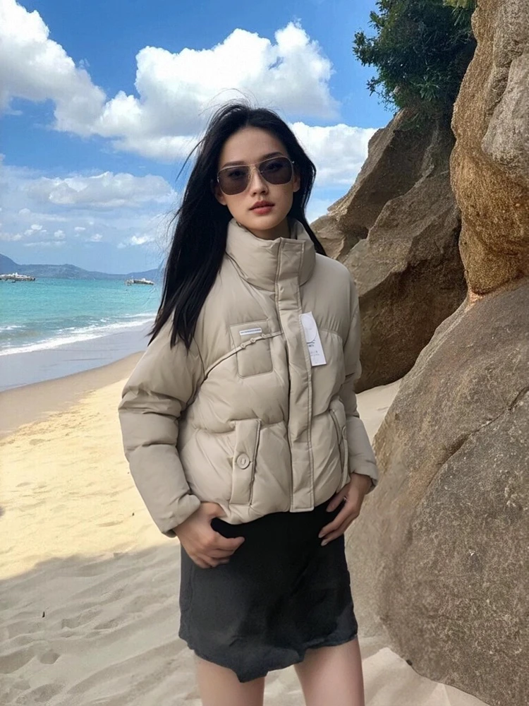 尾货清仓冬季新款黑色短款羽绒服简约保暖90白鸭绒时尚洋气面包服