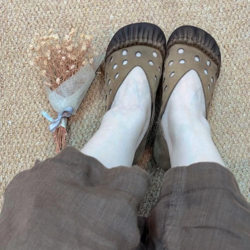 2024冬季新款法式玛丽珍小皮鞋低跟新款浅口圆头镂空透气凉鞋女20