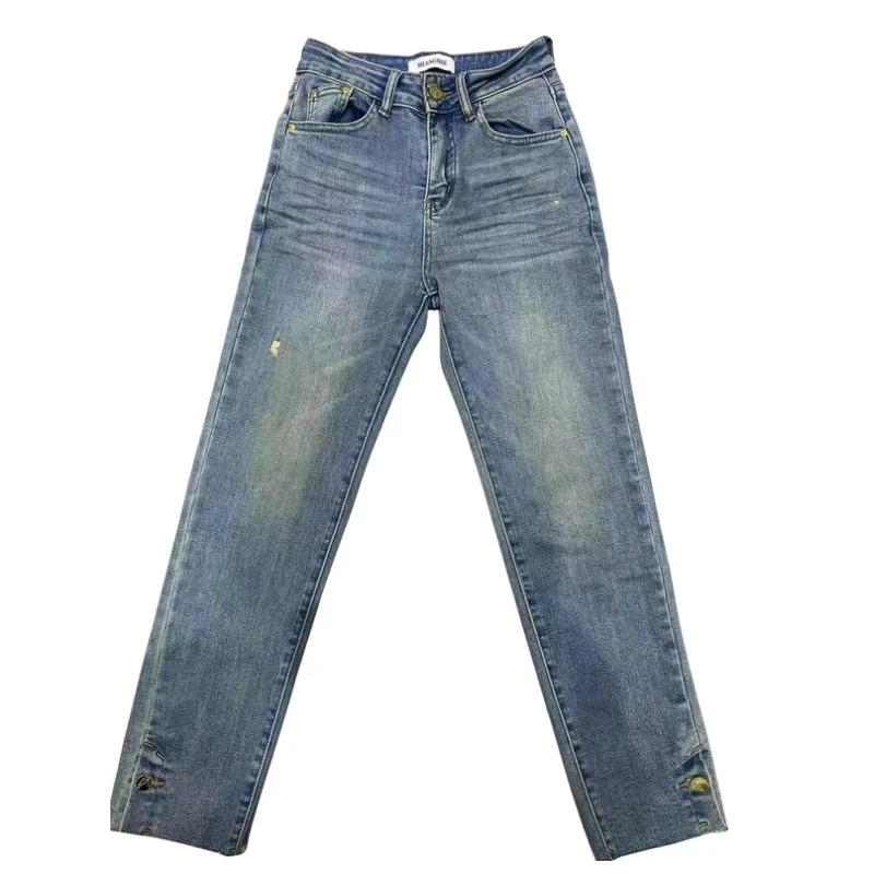 高腰复古旧蓝百搭直筒显瘦显高牛仔裤50162