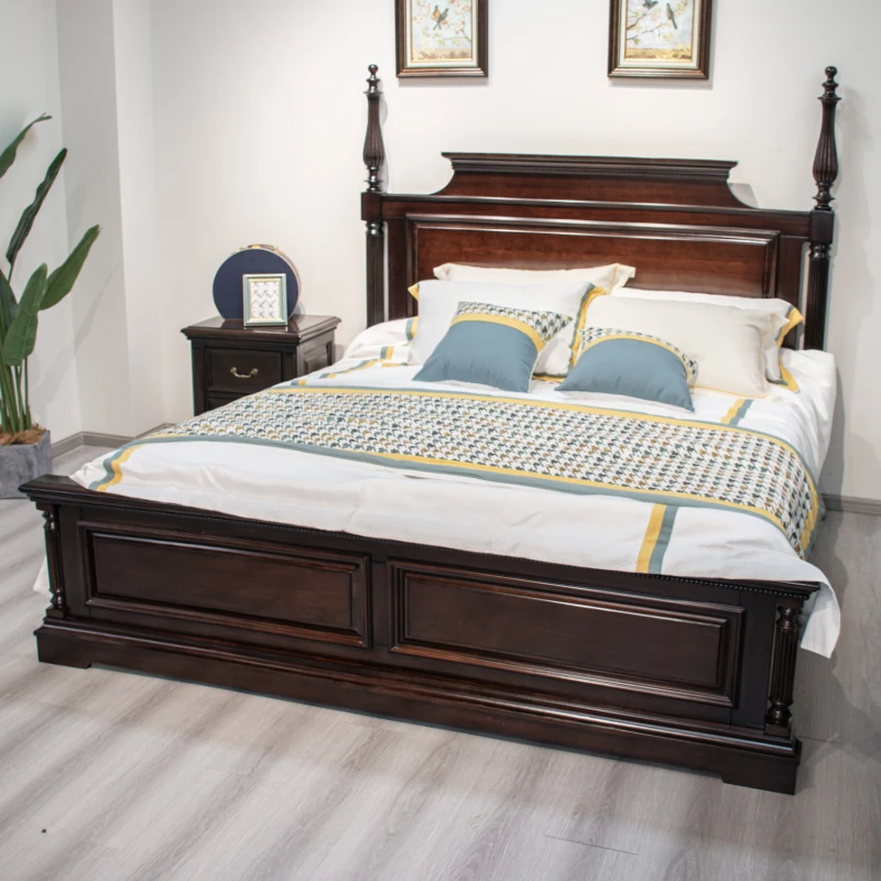 金丝黄檀木美式实木高柱床1.8米全实木床双人床主卧美式实木床