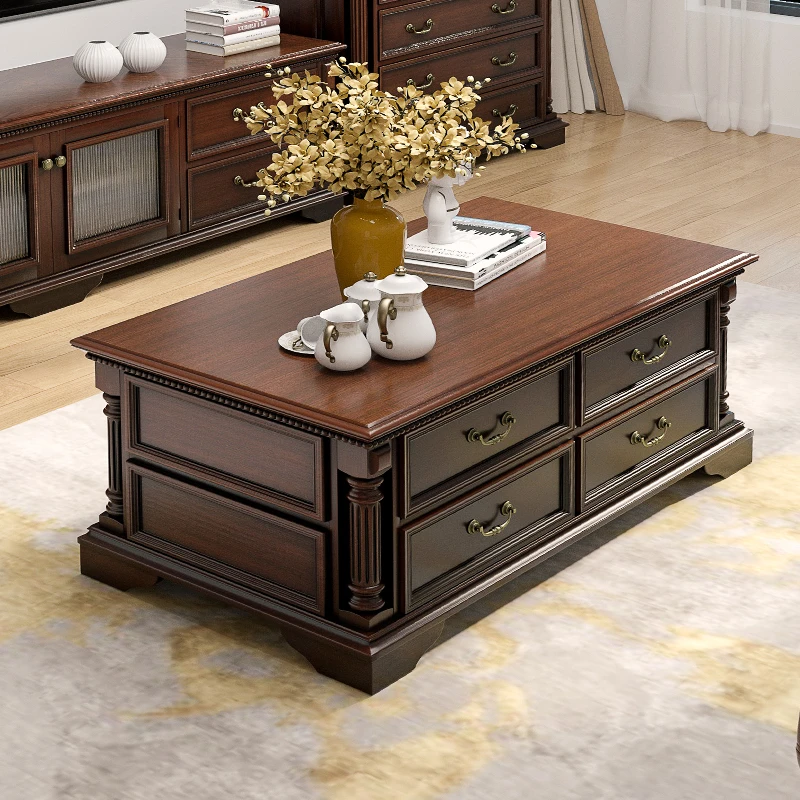 金丝黄檀木美式方形茶几 尺寸:1400*800*520客厅家用长方形储物