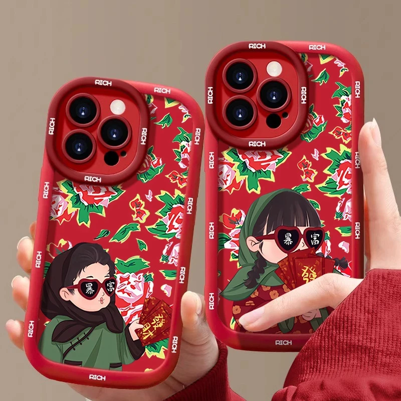 东北大花布泡芙壳适用苹果16proma华为P70小米手机壳vivo高档oppo