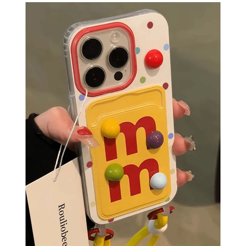 landiao彩色立体M豆卡包iPhone15promax苹果14手机壳13新款12挂绳