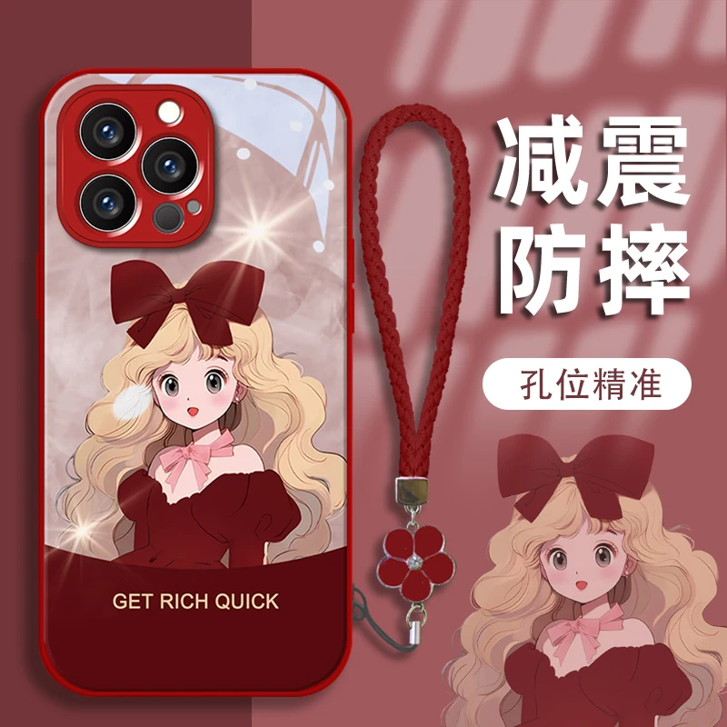 发箍公主苹果13/14/15全包手机壳vivo/oppo华为mate60pro玻璃壳女