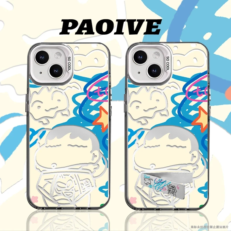 涂鸦小新彩银适用苹果16手机壳新款华为高级vivo动漫小米15OPPO