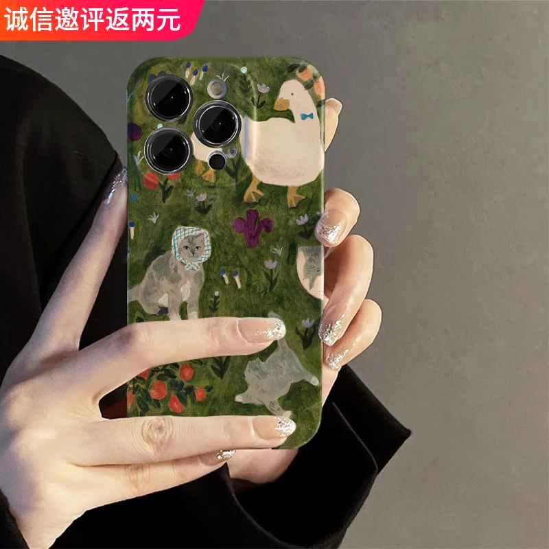 水墨鸭子苹果15手机壳13华为mate60小米14oppo全包硬壳vivo高级14