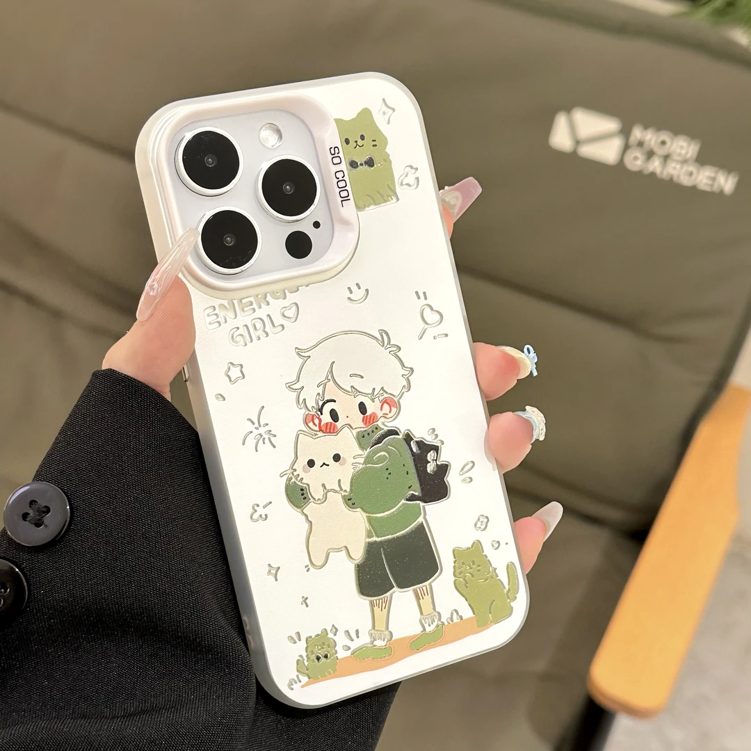 镂空森林男女孩情侣手机壳支架适用苹果15小米14小众vivo华为oppo