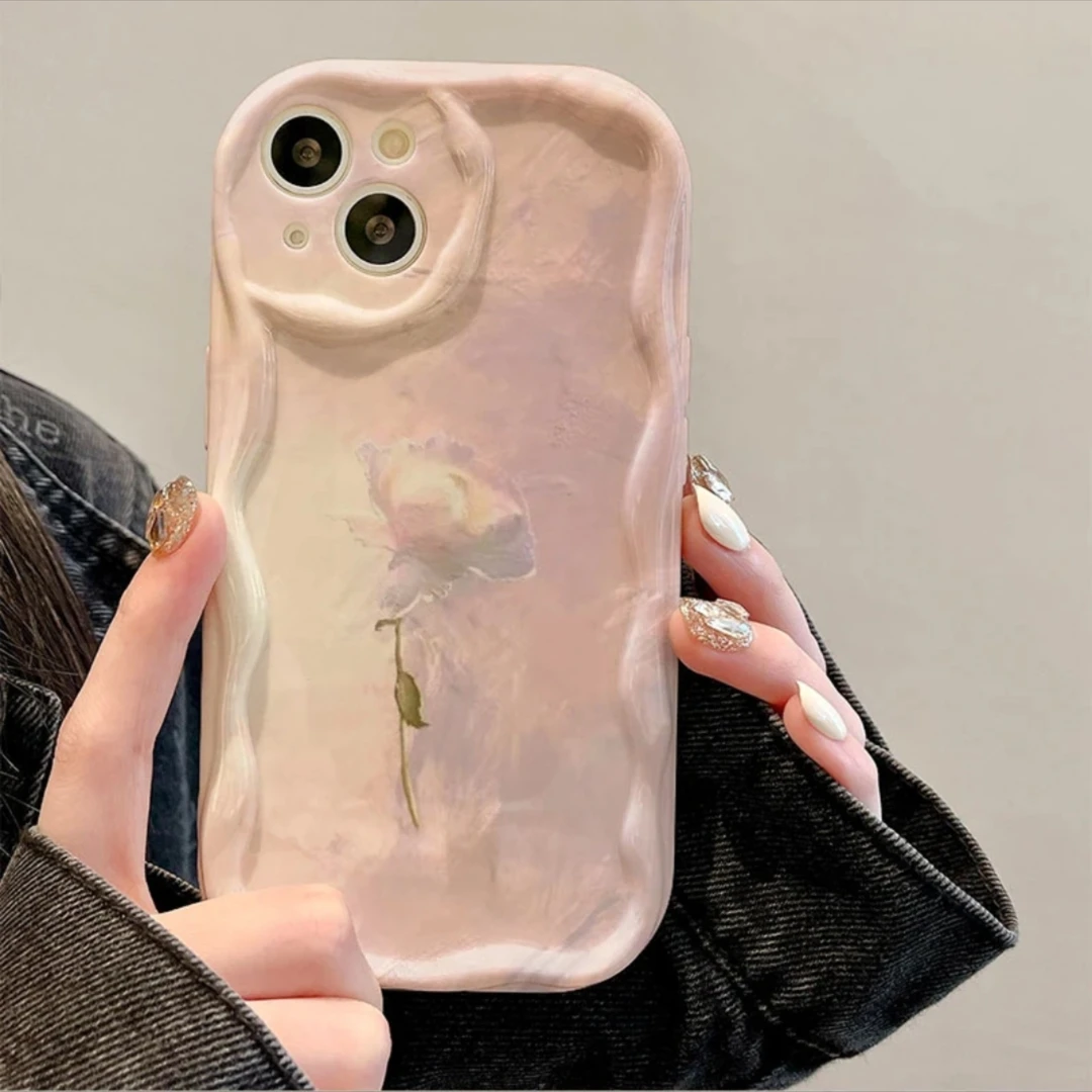白玫瑰奶油壳适用于苹果15promax13华为mate60pro/oppo/小米vivo